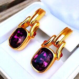 SWAROVSKI AMETHYST CRYSTAL BEZEL SET EARRINGS